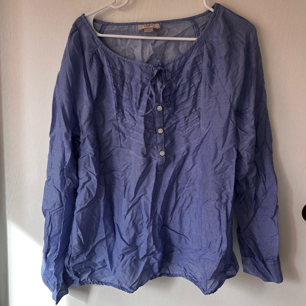 LOFT Blue striped Button Blouse